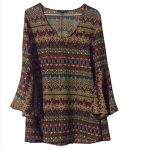 SIGNATURE STUDIO Bohemian WESTERN Tunic V-Neck Top Size Small